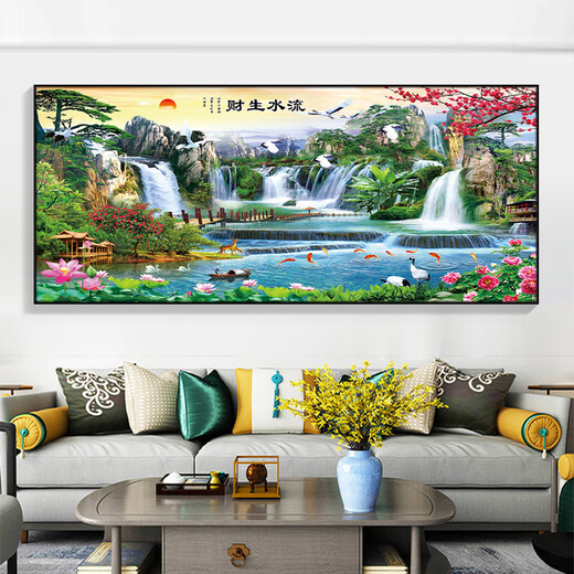 工匠时光迎客松客厅沙发背景墙装饰茶室挂画风景画山水字画办公室壁画中堂 [迎客松]CT-3882 180*80cm典雅金(拉丝铝框)[亮面