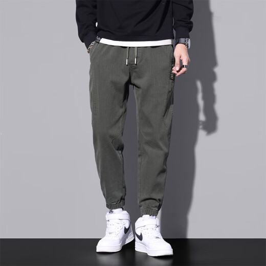 
JEEP SPIRIT casual pants for men spring and autumn new loose ties sports long pants for men trendy brand versatile work pants for men 9859 military green 3XL