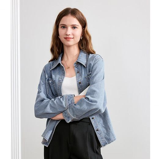 Betu women's autumn new shirt Hong Kong style washed versatile denim shirt jacket women 2408T43 denim color M