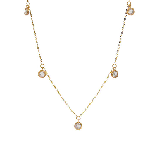 Yan's beautiful white small C Korean gold 14K gold necklace with a circle of lace small round diamonds sparkling white bright diamond pendant clavicle chain 1 bracelet with a total length of 16cm