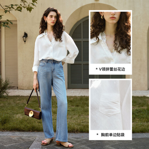 Olrain French White Shirt Women's Versatile Design Double-couche en dentelle de trajet en dentelle blanche S