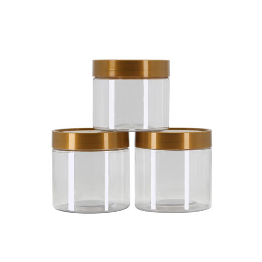 XMSJ Runde quadratische Plastik Plastik versiegeltes Glas transparente Lebensmittel leere Plastikflasche Nuss Keks Blume Tee getrocknete Früchte Verpackung Aufbewahrungsglas 86*12044g + Gold gerillt