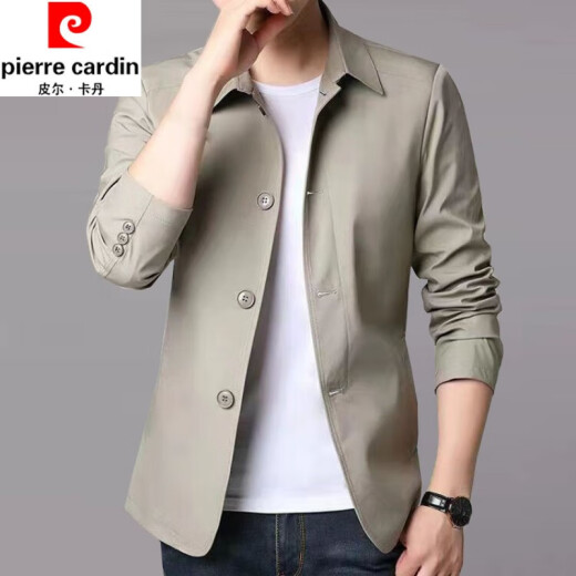 
Pierre cardin spring and autumn new men's jacket business casual middle-aged large-size solid color lapel Korean slim windbreaker jacket light gray 1048 L [recommended 110-130Jin [Jin equals 0.5 kg]]