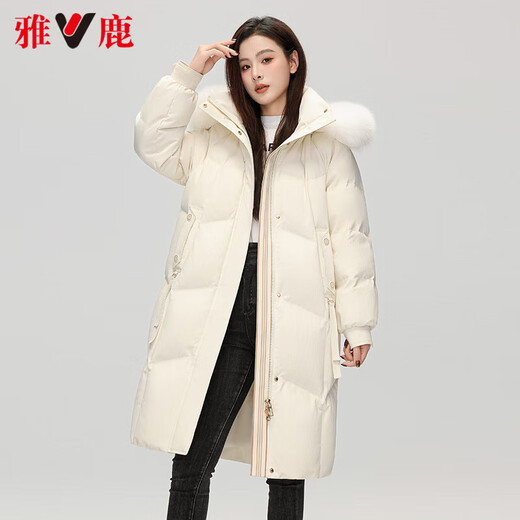 雅鹿设计师款官方大牌羽绒服女冬季2026新款长款高端狐狸毛领外套 白色 S 【建议80-110斤】