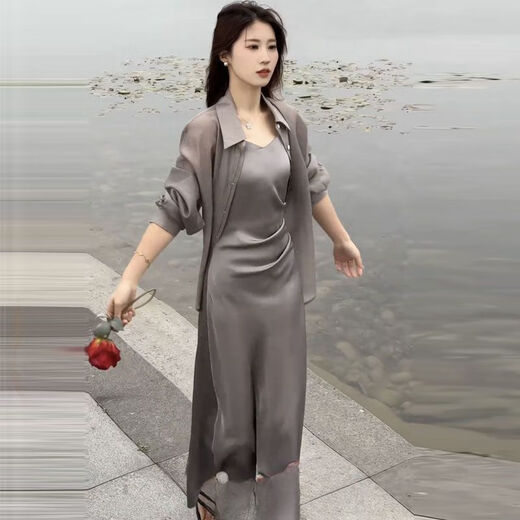 问浮黑色套装女夏装时尚 两件套气质型洋气裙2024夏季新款气质防晒衫 J683白色 2XL【建议130145斤】