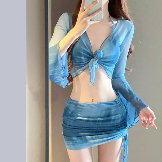 Dofinison swimsuit women's bikini seaside resort atmosphere four-piece set conservative high-end split sexy swimsuit spa fashion blooming bikini four-piece set one size 85-110Jin Jin equals 0.5 kg