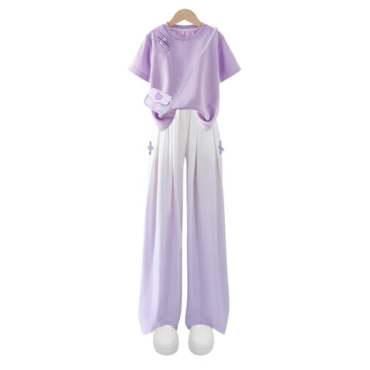 Pitt Pitt Girls Summer 2025 Nuevo set de verano para niños Nuevo estilo chino Set de dos piezas Summer Girls Internet Celebrity 15117 Gradiente Purple + 9922 White 160 cm