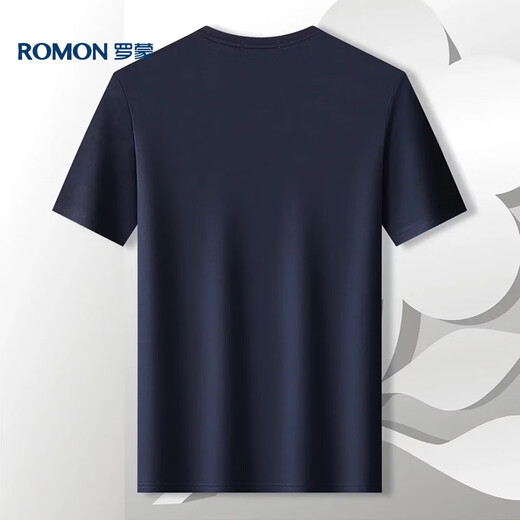 罗蒙（ROMON）T恤男士夏季短袖冰丝速干休闲圆领简约打底衫外套男LP001青XL