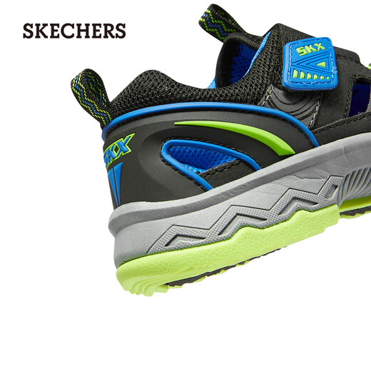 Skechers new summer children's shoes, men's fashionable fisherman shoes, toe-cap sandals, children's beach shoes, lightweight and breathable, black/blue/lemon/BBLM size 28.5