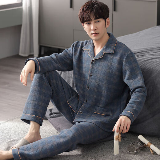 Wei Jie Pure Cotton Pyjamas für Männer im Winterherbst- und Winter-Herren-Pyjamas verdickten Zwischenschicht-Baumwoll-Herrenanzug mittleren Alters und älterer Männermodell P3878 Big Red Cotton 3L [180-210jin [Jin gleich 0,5 kg]]