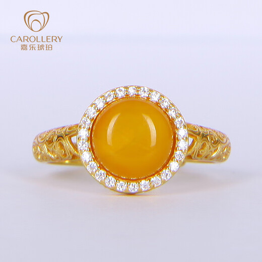 Jiale Beeswax Ring Women's S925 Silver Gold Plated Old Beeswax Ring Hollow Design Chicken Oil Yellow Women's Ring Gift Interface Approximately 10mm Adjustable/A0280