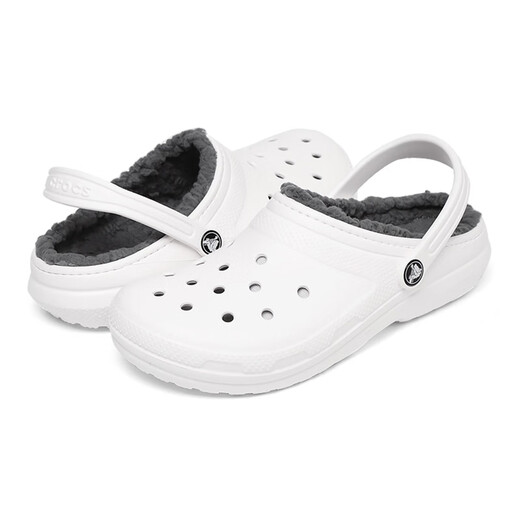 crocs Crocs Children's Cotton Slippers for Men and Girls, Winter Warm Fleece Hole Shoes 207010_10M White 36 -37 Inner Length About 225mm