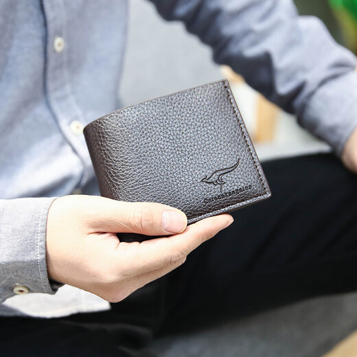 Fashionable Casual Men's Wallet 2024 Summer New Simple Kangaroo Short Wallet Business Folding Coin Purse Men Black