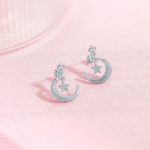 Saturday Fortune (ZLF) S925 Silver Jewelry Earrings for Women Moon and Starlight Fashionable Temperament Niche Design Earrings Gift Pair of Earrings