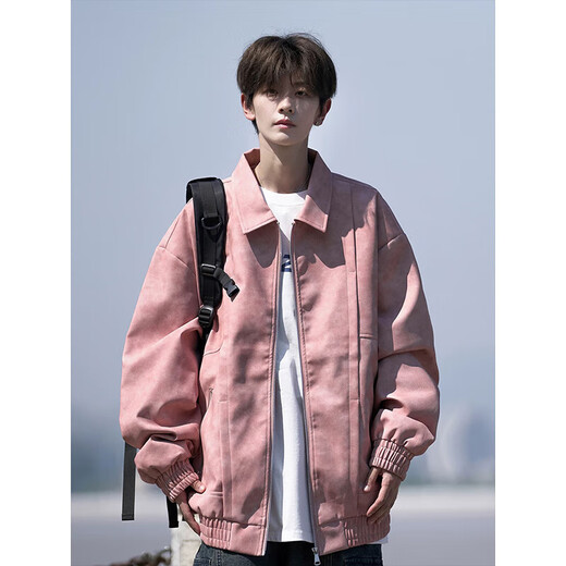 OEMG American retro leather jacket men's spring and autumn summer trendy brand large size loose youth couple work jacket clothes black XL [recommended 110-125 Jin [Jin equals 0.5 kg]]
