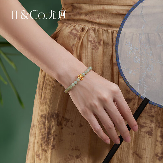IL&CO尤珂「竹綠」S925银和田玉竹节手链新中式手镯渐变好运生日礼物 桃綠-和田玉手链银-S12190
