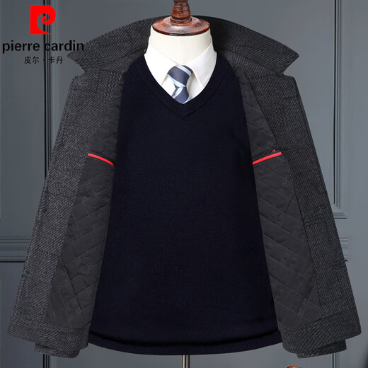 Pierre Cardin (Pierre Cardin) spring, autumn and winter middle-aged men's wool jackets, middle-aged and elderly dads' wool woolen lapel business casual jackets, gray single lining, spring and autumn models 5XL 200 recommended 190-220Jin Jin equals 0.5 kg