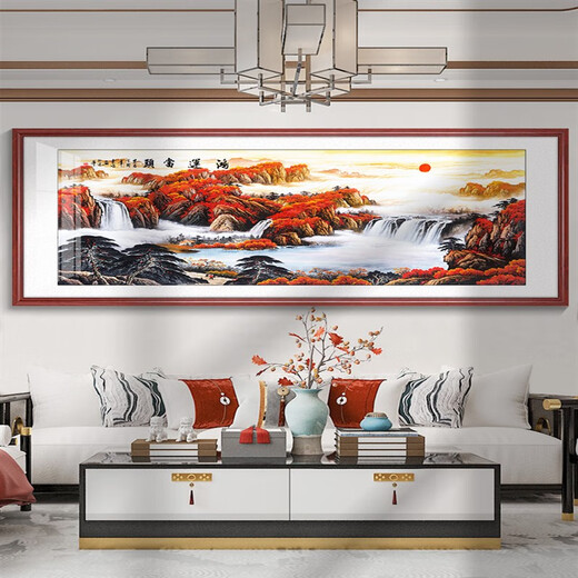 Shantoulin Village Great Wall Painting Back Mountain Picture Chinese Painting Living Room Landscape Painting Office Hanging Painting Hongyun Dangtou Sofa Background Wall Painting 10-Z Rising Sun East Rising Frame Width 3.5 Tempered Crystal Porcelain Glossy 12353