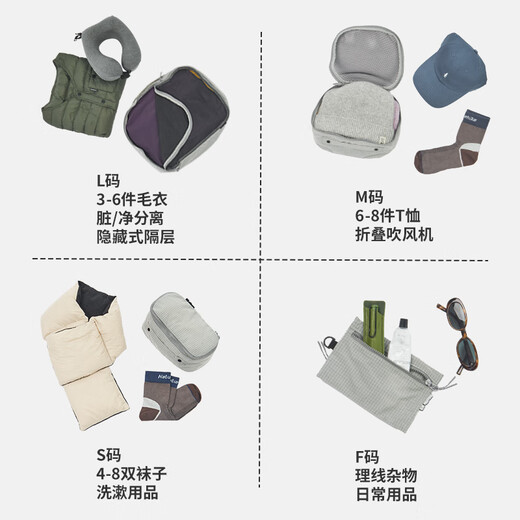 挪客Naturehike旅行收纳袋便携户外出差旅游行李箱分装袋化妆包 冷灰/F