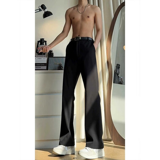 迪伽达cleanfit微喇休闲西裤子男士春夏秋季款冰丝垂坠感柳叶弯刀直筒裤 SBXS-C911-6黑色 2XL