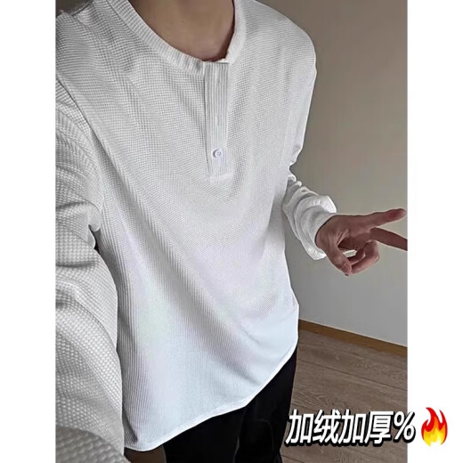Jian Xingheng Schwarzer Amerikaner Henry Neck Langsamtes T-Shirt Herren Spring Waffel Sweatshirt plus Samt verdickte innere Basishemd Winter Black plus Samt 1381 [hohe Qualität] XL empfohlen 120-140jin [Jin gleich 0,5 kg]