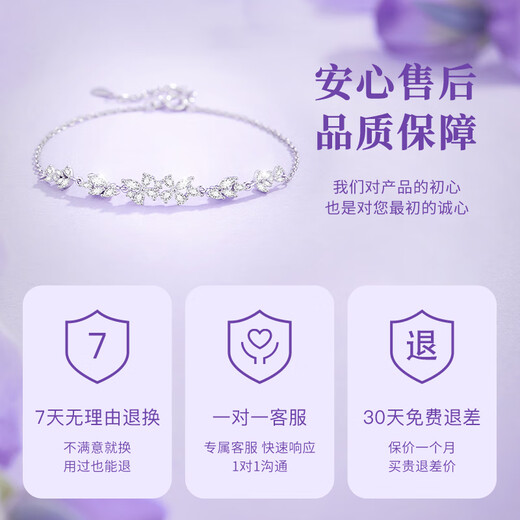 Zhen Shang Silver Chinese Gold Wisteria Flower Bracelet S925 Silver Bracelet Female Niche Light Luxury Gift Birthday Commemoration for Girlfriend and Wife Lucky Wisteria Silver Bracelet + Gift Box + Certificate China Gold Authenticity Guarantee