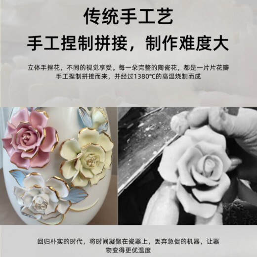 山头林村创意欧式陶瓷花瓶摆件电视柜客厅餐桌饰品水培花器结婚礼物 17211-1白彩薇花瓶
