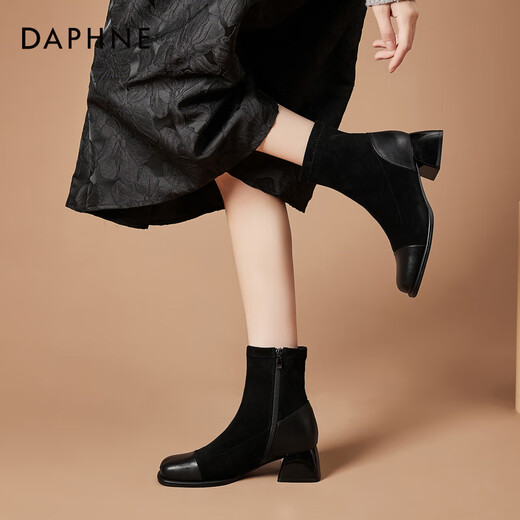 Daphne short boots for women 2025 new autumn and winter French high-heeled slim boots with temperament and versatile Martin boots for women black 37