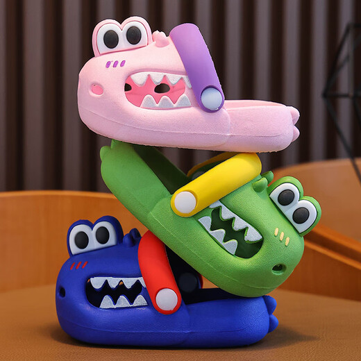 Gesufan children's slippers summer new small dinosaur cartoon non-slip soft bottom children's indoor home boys' children's slippers green 26/27 inner length 17 suitable for feet 16 cm long