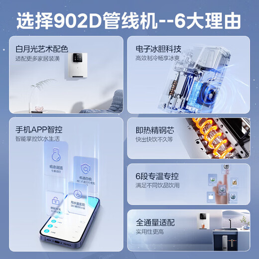 美的（Midea）管线机家用壁挂式饮水机冷热两用全通量适用净水器搭档多段控温管线饮水机MG902-D 白月光