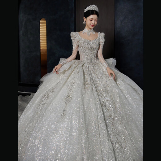 Hermana gorda Vestido de novia de gran tamaño Manga larga francesa White 2024 NUEVA PRODUCCIÓN ADURIDAD DE LA ANDACUA A LA PARA LA LANGRA PERSONA PEQUEÑA Vestido de novia de cola blanca XL