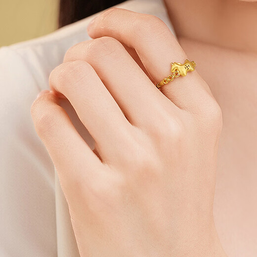 Laomiao gold solid gold pony ring live mouth ring 5G exquisite pony fashion guardian immediately make money and look white