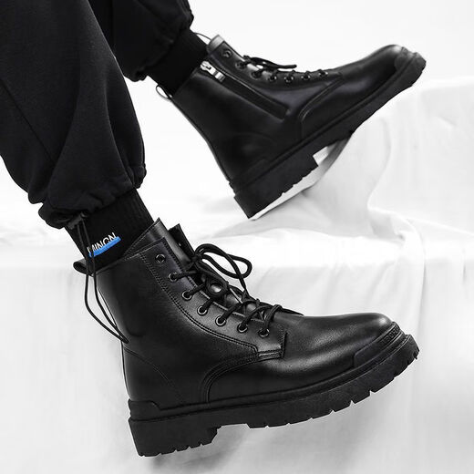 Xier Martin Boots Männer Neue High-Top British Style-Arbeitsstiefel Trendy Retro Lederstiefel dicke Motorradstiefel Männer schwarz 43