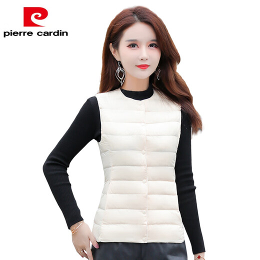 Pierre Cardin Autumn and Winter Down Vest Women's Short Slim Fit Thin Warm Lined Vest Close-fitting Inner Waistcoat Fashion Basement Black S