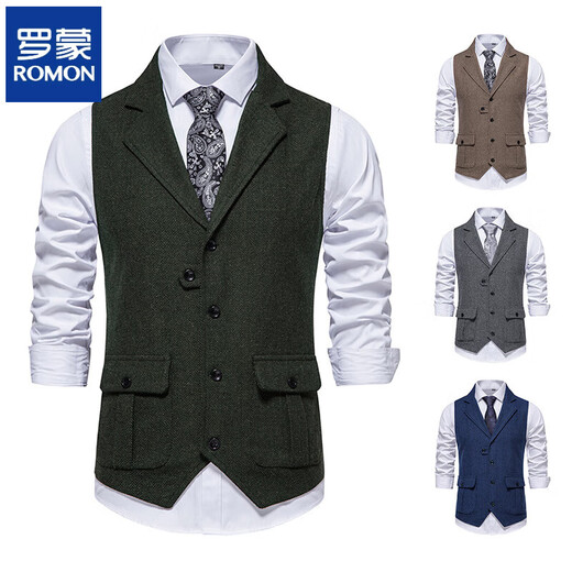 
Roman vest men's British suit collar retro ironing vest casual large size tweed horse clip gray S (approximately suitable for 173-180 high 160 Jin [Jin equals 0.5 kg] inside)