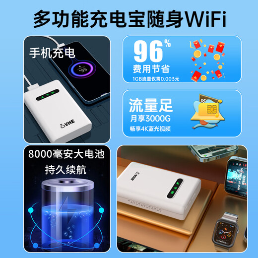 VHE portable WiFi two-in-one power bank mobile wireless wifi national universal traffic 4G network car portable hotspot network card broadband student routing 5G home use flagship version | six cores and six channels | speed up 550%