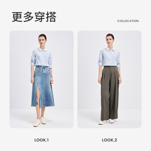 Navigare Italian small sailboat contrast collar shirt for women in spring and autumn versatile striped shirt commuting slimming shirt top white with blue pattern M