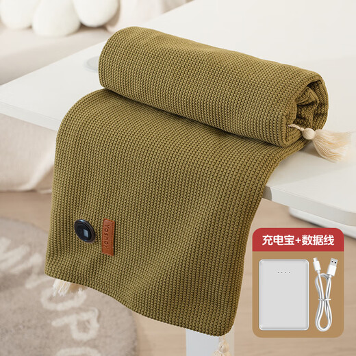 Yangxiaoyi Yoshoy heating shawl warm-up blanket outdoor household heating shawl blanket graphene heating USB washable leg cover electric heating shawl birthday Christmas gift boutique waffle velvet - Shanzhi Green eight major areas of heating + 5000 millimeter power bank hidden zipper pocket 150X80cm