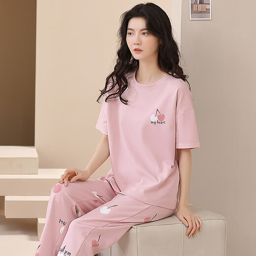 Hongdou 2024 new pajamas for women, summer pure cotton short-sleeved trousers, spring, autumn, summer, summer thin home clothing set YS-677 M