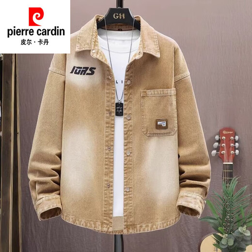 Pierre Cardin Denim Jacke Männer 2024 New American Lose Revers Work Jacke für Männer Männer Teenager Windproof Waschen 9209 Schwarz L 105-125jin [Jin gleich 0,5 kg]