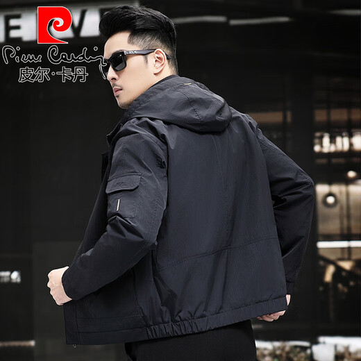 Pierre Cardin high-end casual fleece jacket for men 2025 spring and autumn new windproof soft shell jacket plus fleece middle-aged dad men's jacket black high-end fabric fleece lining 175/L 120-137Jin Jin equals 0.5 kg