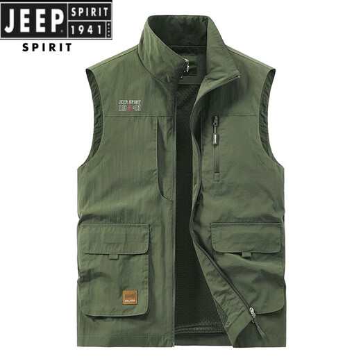Jeep Spirit Jeep Herren-Weste Frühling und Herbst Neue Outdoor-Pferdsclip lässig große Sportarten mittlere Weste mit mittleren Alter 677 Military Green 3xl (156-170)
