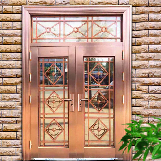 奇立彩304不锈钢门单门别墅乡村大门双开门进户入户玻璃阳台防盗门家用 钢灰款式1