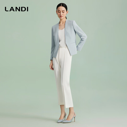 LANDI haute couture tailoring new Chinese style fog ice blue collarless slim suit top women's jacket spring new arrival water fog ice blue second batch M