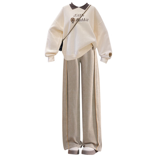 Yoyo one (Yoyo one) girls sweatshirt set for children 2025 new spring and autumn street-fried casual wide-leg pants big children autumn style 15158 purple + 4882 white 170