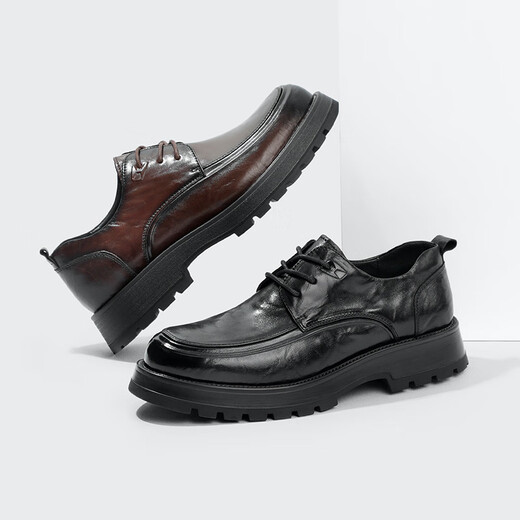 Belle pleated business shoes for men's new genuine leather thick-soled formal lace-up leather shoes A1422AM4 pre-sale Brown-Single 39 (245mm)