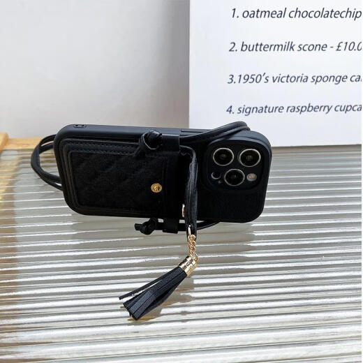 八脚兽流苏零钱卡包苹果15手机壳新款iphone14promax斜挎13防摔保护套12可背带挂绳高级个性小众外壳 菱格流苏零钱卡包+斜挎挂绳 iPhone 15 Promax