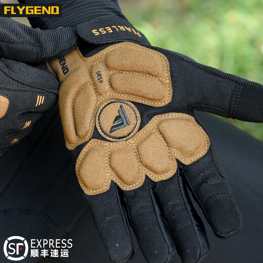 FLYGEND Hong Kong Feijide Spring and Autumn Long Finger Cycling Gloves Warm and Windproof Outdoor Sports Protective Equipment Cowhide Palm L
