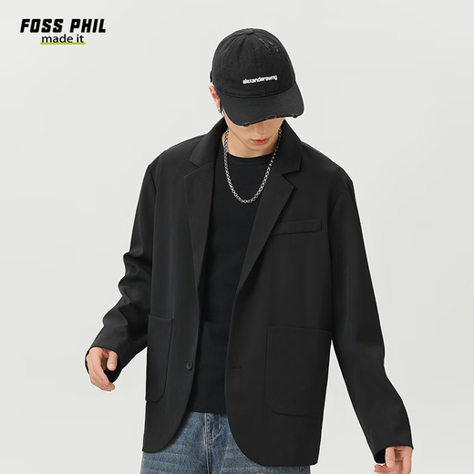 Foss Phil西装外套男女春秋季潮牌宽松商务休闲百搭小西服上衣K8黑色2XL