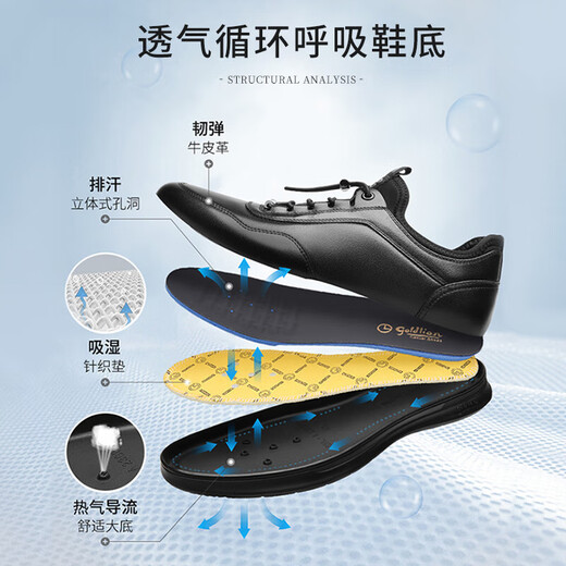 Goldlion men's shoes, business casual shoes, fashionable, comfortable, soft elastic band leather shoes G539410008AAA with gallbladder 39